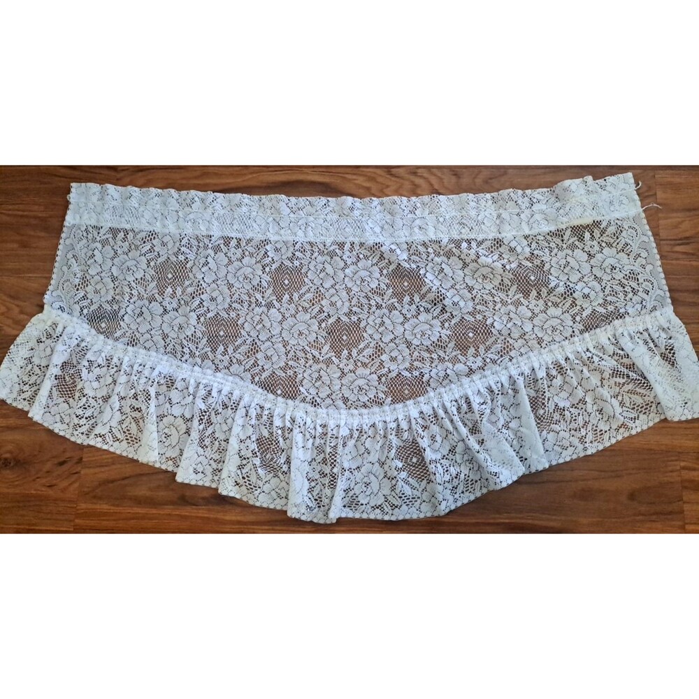 White Lace Swag Ruggled Valance Cabbage Roses Cottage Country Farmhouse 40x21